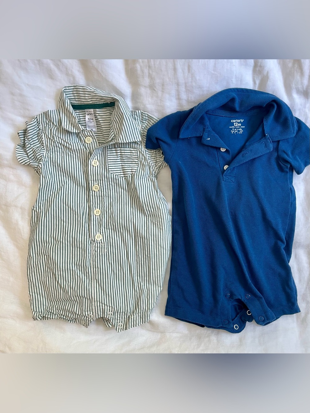 NWOT Set of 2 Carter's Short Sleeve Polo Rompers - 12 Months - NEVER WORN
